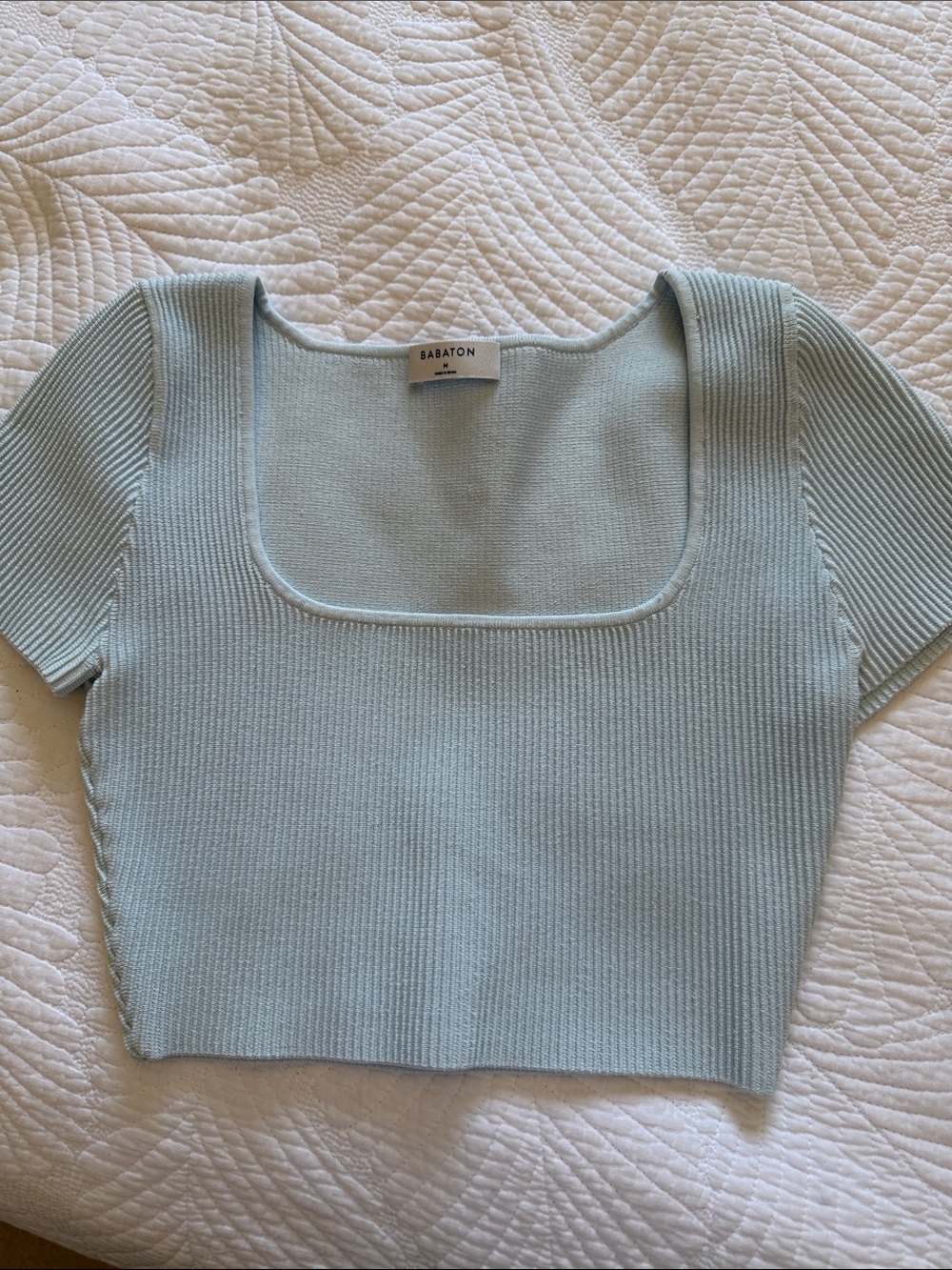 Babaton Pale Blue Square-Neck Ribbed Crop Top